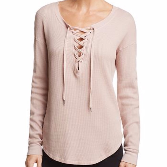 Splendid Sweaters - Splendid Lace Up Waffle knit Light Pink Top sz L